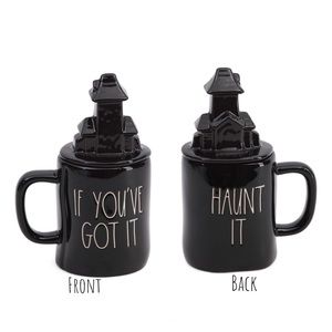 ⚡️New Rae Dunn IF YOU’VE GOT IT, HAUNT IT Black Glossy Mug w/ Haunted House Lid